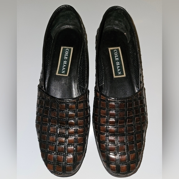 Cole Haan Shoes - Cole Haan Slip On Woven Leather Loafers Black & Brown Size 8B Made in Italy
